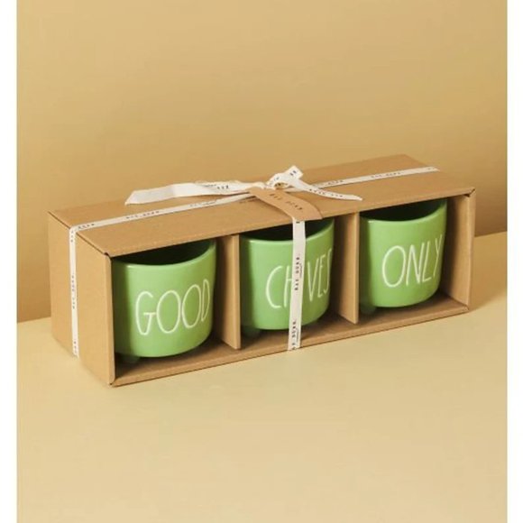 Rae Dunn Ceramic Good Chives Only Planters Herb Pot Pack of 3 - Picture 1 of 2